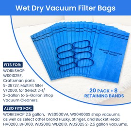 20 Pack Wet Dry Vac Filter Compatible with Stinger Shop Vac 2.5 To 5 Gallon，for Bauer 3 Gallon Shop Vac Filter for WORKSHOP WS01025F WS0255VA for Craftsman 9-38737（with 8 Retaining Bands)