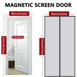 Magnetic Screen Door [90x210cm] – Heavy Duty 14-Magnet Bug Mesh Curtain for French/Double Doors – No Tools Install, Black Ventilated Fly Net for Patio, Balcony, Sliding Doors