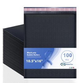 Black 10.5x16 Inch Large Poly Bubble Mailers #5 | Padded Envelopes with Self Seal | Air Lined Cushioned Bubble Mailer | Usable Size 10.5x15 | 100 Pack Bulk | Lightweight shipping Bags | Made in USA