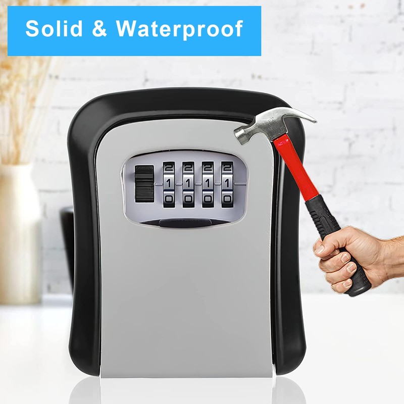 Key Lock Box, Resettable 4 Digit Combination Spare Key Safe