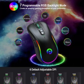 Generic Purrfect Gaming Mouse, High-Precision 8000DPI Optical Sensor, 20 Million Clicks Life Time, RGB High Performance, Ergonomic, USB, Easy Plug and Play, Wired - Black