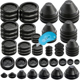 Hmknana 15 Sizes Rubber Grommet Kit, Round & Tower Shaped Firewall Grommets with Knife, 15 Sizes (13/16" to 2-3/8") Rubber Hole Plugs for Automotive Truck Electrical Cabinet Cable Wire Protection
