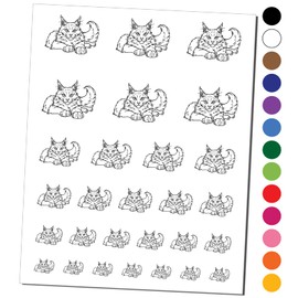 Gentle Maine Coon Cat Temporary Tattoo Water Resistant Fake Body Art Set Collection - Black (One Sheet)