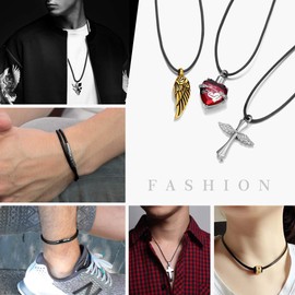 Suplight 2 mm Wide Wax Rope Braided Necklace for DIY Pendant Bracelet, Thin Chain with Durable Stainless Steel Clasp, 41 46 51 55 61 66 71 76 cm Available with Gift Box, Leather