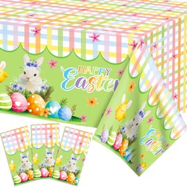 Adirasenotek 3Pcs Easter Tablecloths,Easter Bunny 87" Lx51 W Rectangular Plastic Table Covers,Kids' Party Disposable Tablecloths for Decoration,Birthday Party,Baby Showers