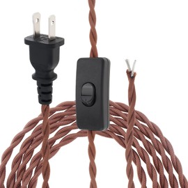 RTNLIT 16.4Ft Twisted Cloth Covered Lamp Cord with Switch Button and Molded Plug,18-Gauge Fabric Electrical Cord, Stripped Ends Ready for Wiring(5m, Brown)