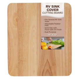 TonGass 15"x13"x3/4" RV Sink Cover with Adjustable Rubber Feet, Camping Cutting Board, Solid Oak with Food-Safe Oil Finish, Dual Purpose Sink Cover Cutting Board Add Counter Space in RV Kitchen