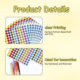 Pack of 5400 Smiley Stickers, Emoji Stickers, Smiley Leaf Reward Stickers, Round Dots, Smiley Stickers for School, Vibrant Colours, for School, Home, Office