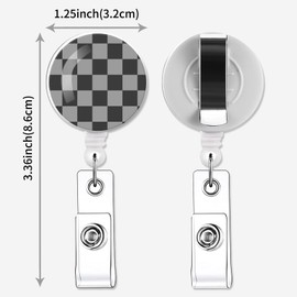 IAMRAVER 2 Pack Retractable Badge Holders Cute Badge Reel Badge Clip ID Card Holders for Student Office Worker Doctor Nurse Teacher(Cute Grey Checkerboard)