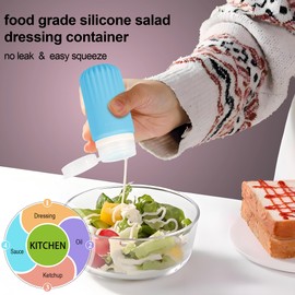 QUMMFA 5Pcs Squeeze Bottles for Sauces - 2 OZ Condiment Containers with Lids, Leakproof Salad Dressing Container To Go, Silicone Squeeze Bottle for Sauces & Liquids, Dishwasher Safe Sauce Containers