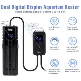 hygger 500W Titanium Steel Aquarium Heater for Marine and Fresh Water, Digital Submersible Heater with Built-in Thermometer, External LCD Display Thermostat Controller, for Fish Tank 60-120 Gallon