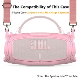 XEGIMOR Silicone Cover Case for JBL Charge 6 Portable Bluetooth Speaker Accessories, Charge 6 Speaker Protective Case with Shoulder Strap (Pink Cover)