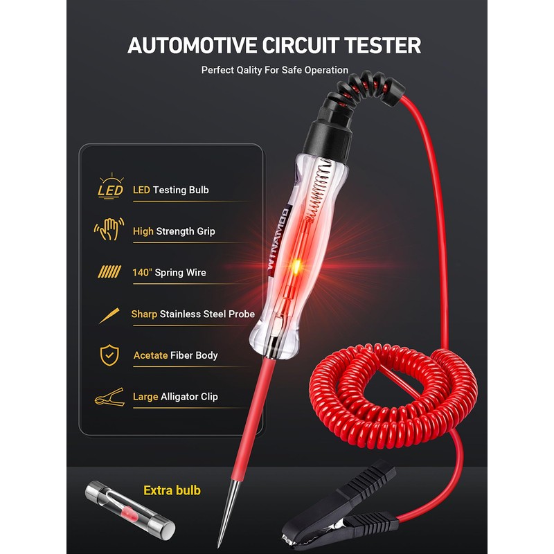 WINAMOO Professional LED Bulb Automotive Circuit Tester, 6-24V Test Light
