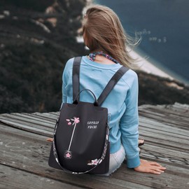 NICOLE & DORIS Women Fashion Backpack Anti Theft Rucksack Lightweight Casual Daypack Ladies Embroidered Handbags Convertible Backpack for Travel School Daily Black