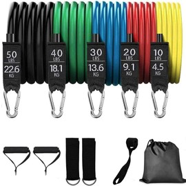 Youlebao Resistance Bands Set, Exercise Bands with Door Anchor, Handles, Waterproof Carry Bag, Legs Ankle Straps for Resistance Training, Physical Therapy, Home Workouts (11PCS)