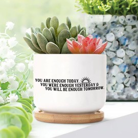 DecStic You are Enough Today,You were Enough Yesterday Ceramic Planters Bible Verse Planters for Indoor Plants with Drainage Holes and Saucers Pot for Outdoor Garden Home Plant