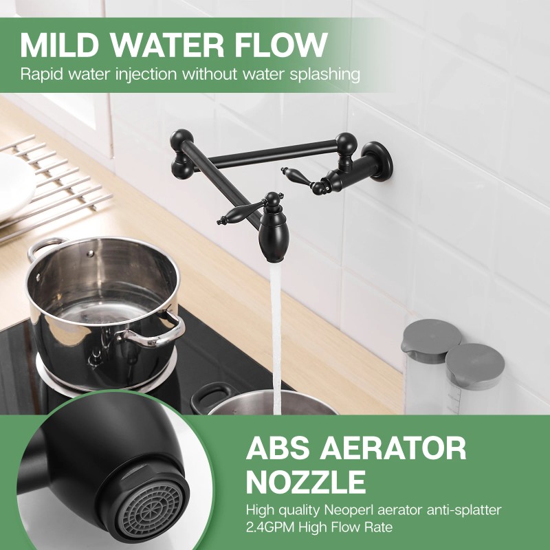 Traditional Wall Mount Swing Arm Folding Pot Filler Kitchen FaucetSurface