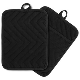 YUXIANLB 2Pcs Pot Holder with Pocket for Kitchen, Black Pocket Pot Holder Set, Cotton Heat Resistant Potholder, Multipurpose Hot Pads, Kitchen Hot Pad Oven Mitts for Cooking and Baking