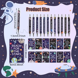 24 Set Space Ink Pens Astronaut Notebooks Bulk Galaxy Retractable Ballpoint Writing Pen Starry Sky Notepads for Solar System Planets Party Favor Students Classroom Gifts Office Back to School Supplies