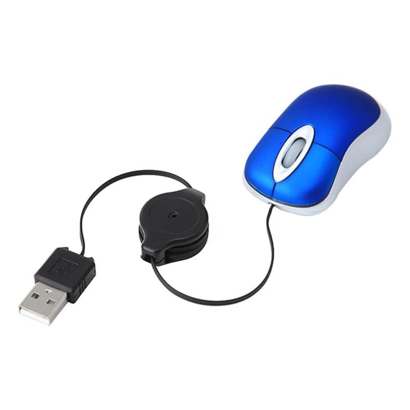 Veumoie 3-Pack Wired Optical Mouse, USB, Blue, Portable, Retractable Cord,