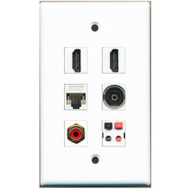 RiteAV - 2 HDMI 1 Port RCA Red 1 Port Toslink 1 Port Cat5e Ethernet White 1 Port Speaker Wall Plate