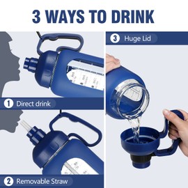 MUKOKO 64oz Glass Water Bottles with Straw, Half Gallon Water Jug with Time Marker, Sports Large Motivational Bottle with Silicone Sleeve, Klein