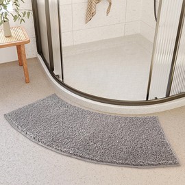 OUGPIU Bath Mat, Round Shower, 40 x 100 cm, Microfibre Shower Mat, Semicircular, Shaggy Shower Mat, Quarter Circle Non-Slip High Pile Curved Shower Mat, Washable Bath Mat for Corner Shower (Grey)