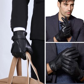 FIORETTO Mens Genuine Leather Gloves with Cashmere Lined Warm Touchscreen Sheepskin Winter Gloves