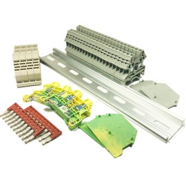 Dinkle UL Gray DIN Rail Terminal Block Kit 20 DK2.5N 12 AWG Gauge 20A 600V Ground DK4N-PE Jumper DSS2.5N-10P End Covers End Brackets Grey