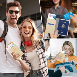 Caweet Passport Holder Cover Case Wallet, Cute Leather Travel Accessories for Women and Men, Fabric Tan