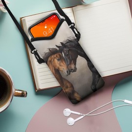 Txsniver Neoprene Cellphone Sleeve Pouch Waterproof Phone Bag with Adjustable Crossbody Strap Shockproof Phone Purse, Hook and Loop Fastener, 4 X 8 Inch, Horse