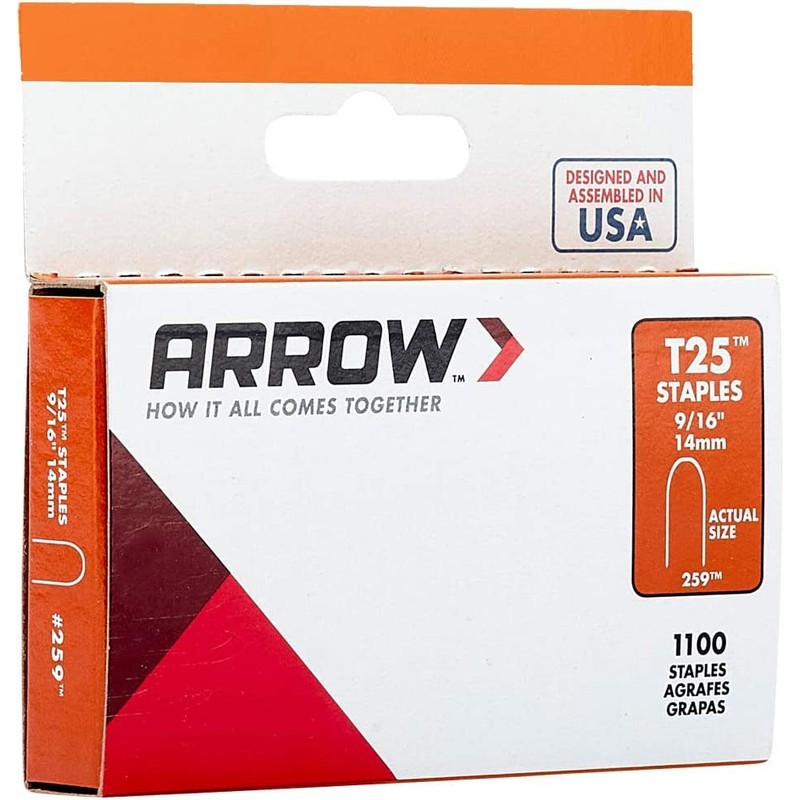 Arrow 259 T25 Heavy Duty Steel Staples for Installing Low