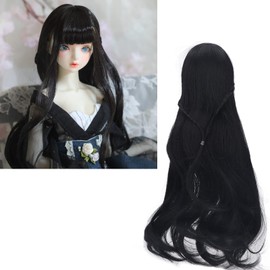 GLOGLOW Soft Doll Hair, Trimmable Beautiful Thick Doll Long Wig for Childrens Day Black
