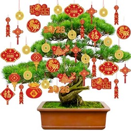 Patelai 40 Pieces Happy Chinese New Year Decorations 2026 Hanging Knot Pendant Lantern Copper Coin Koi Chinese Luna New Year Decorations Horse Ornaments for Spring Home Tree Party Supply