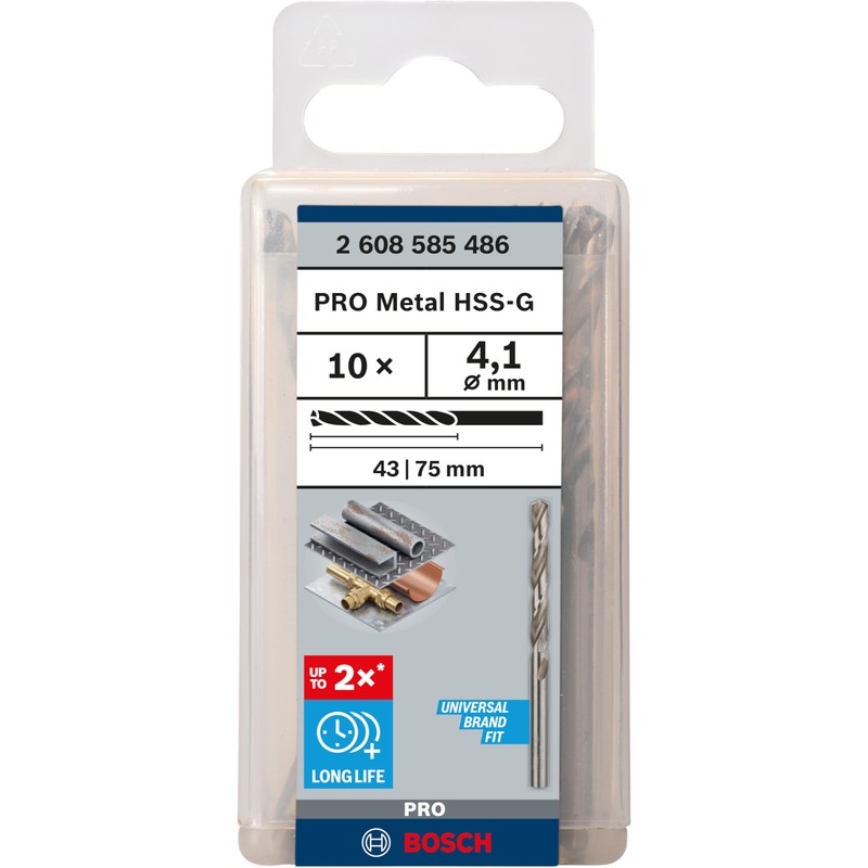 Bosch Professional 10x HSS-G Metallbohrer (für Metall, Ø 4,1 mm,
