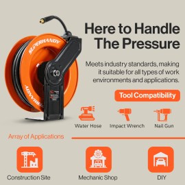 SuperHandy Retractable Air Hose Reel - 3/8" x 50' Commercial Grade Flex Hybrid P