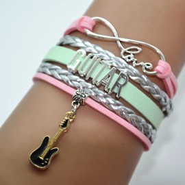HCChanshi Guitar Bracelet - Infinity Love Music Bracelet Jewelry for Women, Men, Music Fans, Lovers, Teachers (Pink,Silver and Mint Green)