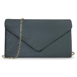 PiriModa Women's Evening Bag Soft Velvet Clutch Envelope Bag Small Handbag Shoulder Bag (Grey), gray