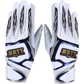 Zett BG318 Batting Gloves, Two-Handed, White x Navy (1129), Medium, Baseball