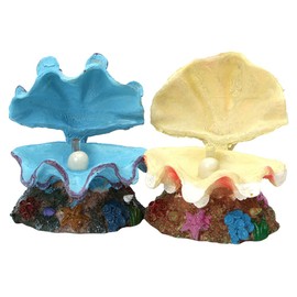 LUOZZY 2Pcs Pearl Scallop Ornaments Fish Tank Bubbler Decorations Underwater Aquarium Resin Craft Decors