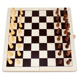 Wooden Chess Set - Classic Strategy Game Folding Board - Staunton Style Pawns (Brown/Tan) - Natural Wood Pieces - 14" Chessboard, Complete Sets of Pawns - Travel Games, Accessories