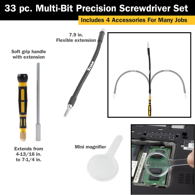 Titan Tools 16093 33-Piece Multi-Bit Precision Screwdriver Set,Chrome