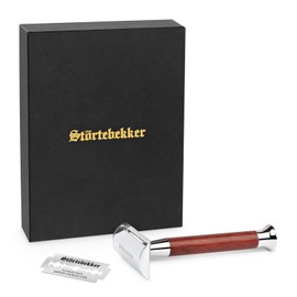 NEU: Störtebekker® Premium Rasierhobel Herren Riga | Hochwertiger Nassrasierer mit Rosenholzgriff und Magnet zur sicheren Aufnahme von Rasierklingen | Safety Razor inkl. 10 Rasierklingen aus Edelstahl