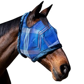 Kensington Fly Mask with Fleece Trim for Horses — Protects Face and Eyes from Flies and Sun Rays While Allowing Full Visibility — Breathable and Non Heat Transferring, Medium, Kentucky Blue
