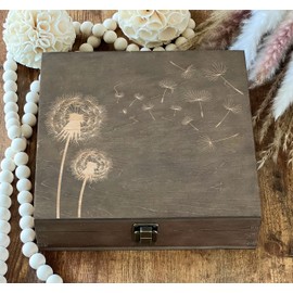 Dandelions Wooden Box Flowers Gift For Her Best Friend Gif, Spring Boxes Keepsake Box Anniversary Memory Box Engraved Box 8.5 x 8 x 2.5 in. Dark Walnut