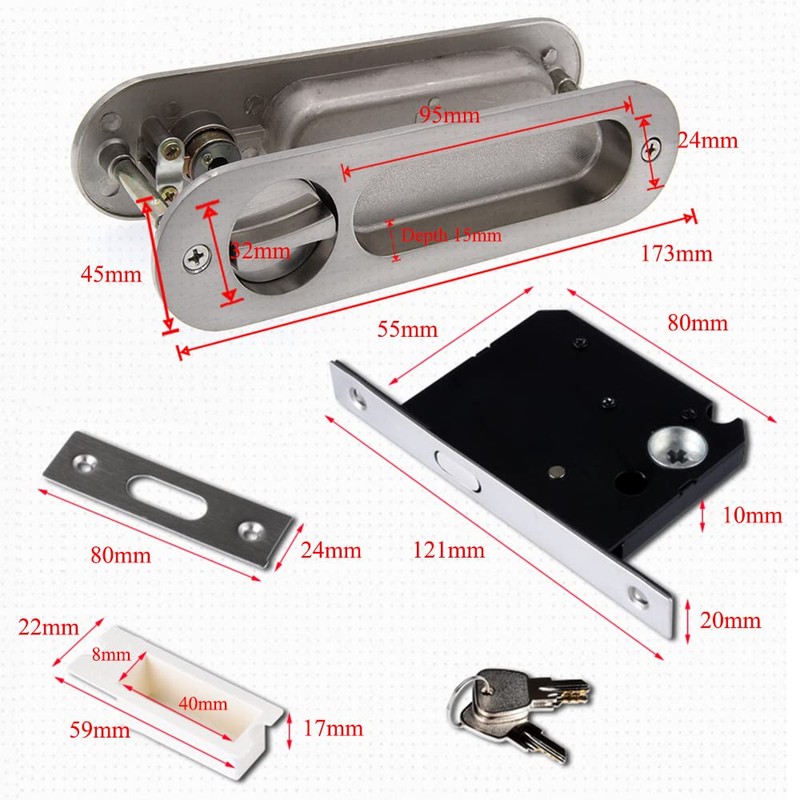 Hoconnie Pocket Door Handle with Key Sliding Door Lock Keyed