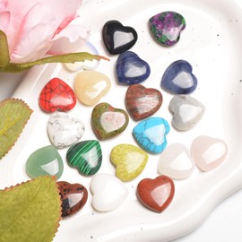 YUEBAYUE 20pcs Heart Crystals and Gemstones Natural Love Heart Stone Bulk Set,Healing Crystals Gifts for Women Her Lover Meditation Chakra Reiki Energy Balance
