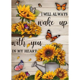 SENQAO Sunflower Diamond Art Kits for Adults - Butterfly Full Drill Diamond Dots Paintings for Beginners, Round 5D Paint with Diamonds Pictures Gem Art Painting Kits 12x16inch