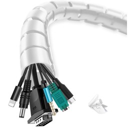 shinfly 2 x 1.5 m Cable Sleeve, Self-Closing, Diameter 16 mm/22 mm, Flexible Cable Duct with 1 Cable Guide Clip, Cable Protection, Cable Management for TV, Computer, White