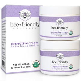 BeeFriendly Organic Corrective Cream, USDA Certified Face Moisturizer Rich Revitalizing Night Cream For Sensitive Skin Aids With Fine Lines, Wrinkles, Crows Feet, Eyes, Face, Neck 4 oz (2 Jars in box)